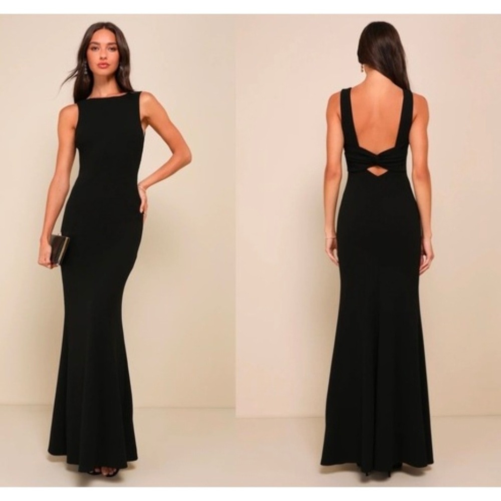 Lulus Love In Your Eyes Black Knotted Mermaid Maxi Dress Small Womens Gown Gala